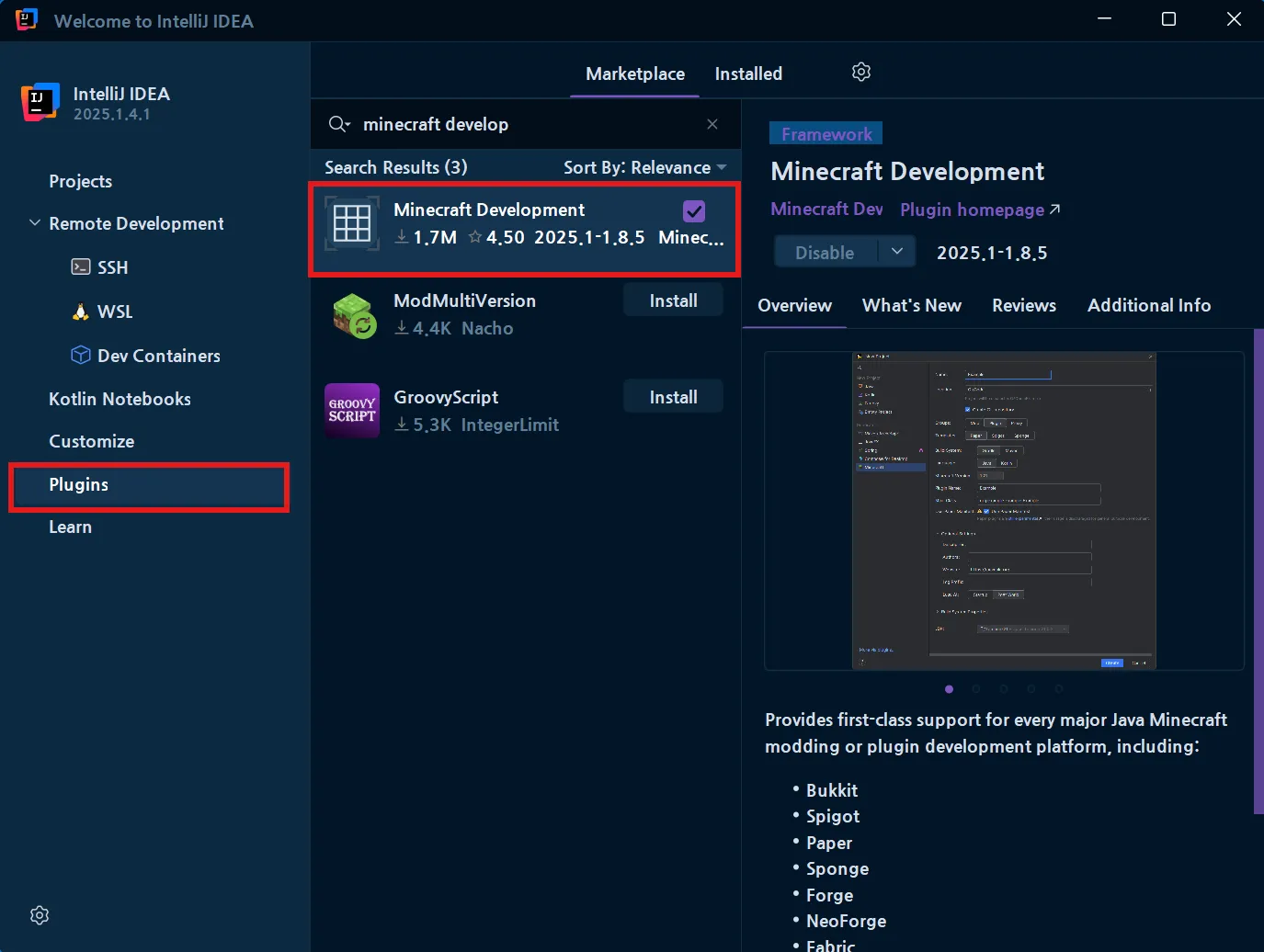 Install MCDev Plugin